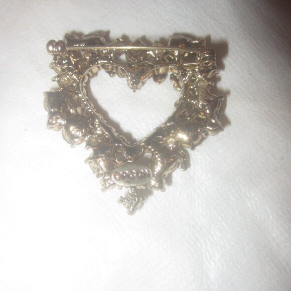VTG BEAUTIFUL HEART SHAPED BROOCH, RED & CLEAR RHINESTONES SIGNED OPC CN - Picture 2 of 3